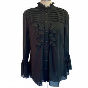 Diane Gilman Black long sleeve ruffle blouse Sz M